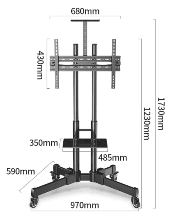 Video Conferencing Equipment Floor Stand for 32″ 65″ Screen With Camera Tray and Codec Shelf label