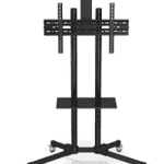 Video conferencing equipment floor stand for 32″-65″ screen with camera tray and codec shelf stand