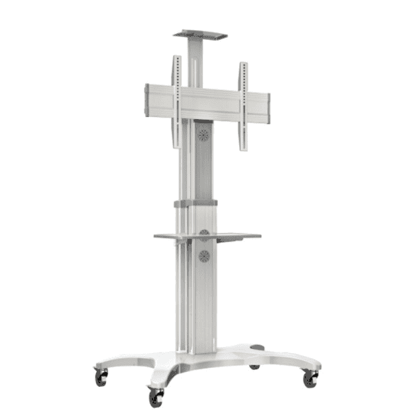 Video conferencing equipment floor stand for 45″-70″ screen with camera tray and codec shelf