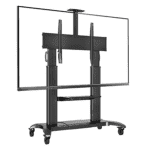 Video conferencing equipment floor stand for 60″-100″ screen with camera tray and codec shelf black